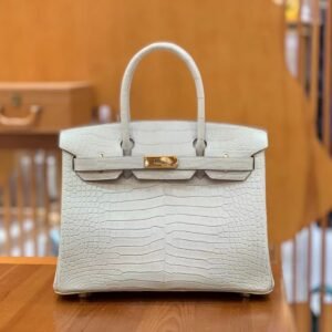 Top-Handle Bag 30cm – Matte Niloticus Crocodile, Ice White, Gold Hardware