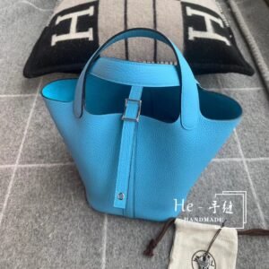 Bucket Tote 18cm – Clemence, Blue De Nord, Silver Hardware