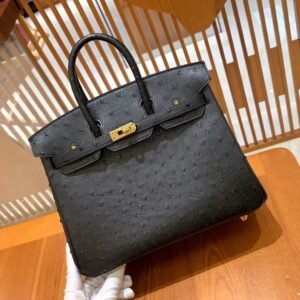 Top-Handle Bag 25cm – Ostrich, Noir