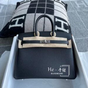 Top-Handle Bag 25cm – Epsom, Black, Silver Hardware (AG-19637)