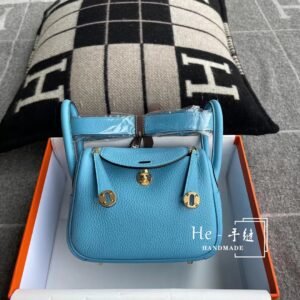 Mini Double-Zip Bag 19cm – Clemence, Blue De Nord, Gold Hardware