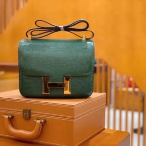 Buckle Flap Bag 24cm – Lizard, Peacock Green, Gold Hardware