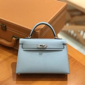 Mini Turnlock Flap Bag 19cm – Epsom, Ice Blue, Silver Hardware