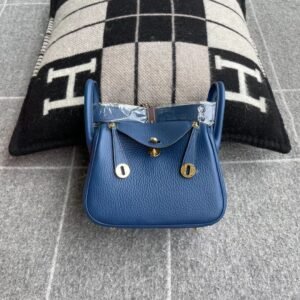 Mini Double-Zip Bag 19cm – Clemence, Deep Blue, Gold Hardware