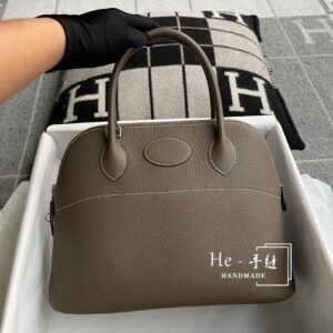 Rounded Zip Bag 31cm – Clemence, Etoupe, Silver Hardware
