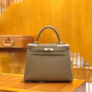 Turnlock Flap Bag 25cm – Epsom, Etoupe, Silver Hardware