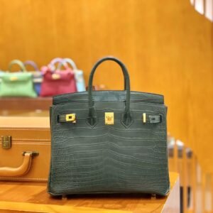 Top-Handle Bag Exotic-Trim 25cm – Matte Niloticus Crocodile, Cypress Green, Gold Hardware