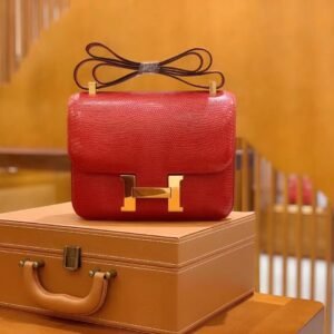 Buckle Flap Bag 24cm – Lizard, Red, Gold Hardware