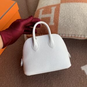 Mini Rounded Zip Bag 18cm – Chevre, Blanc, Silver Hardware