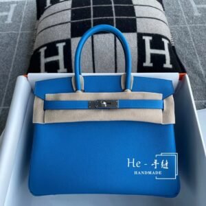 Top-Handle Bag 30cm – Epsom, Blue Hydra, Silver Hardware