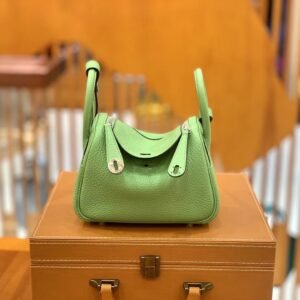 Mini Double-Zip Bag 18cm – Clemence, Avocado Green, Silver Hardware