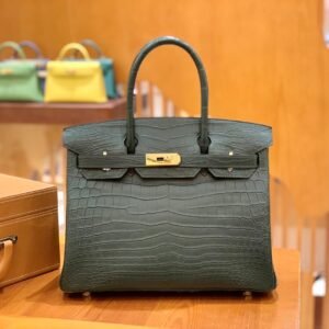 Top-Handle Bag 30cm – Crocodile, Matte Nilo Cypress Green, Gold Hardware