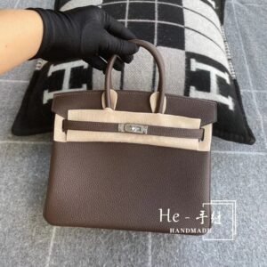Top-Handle Bag 25cm – Togo, Chocolate, Silver Hardware