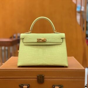 Mini Turnlock Flap Bag 19cm – Matte Alligator Crocodile, Buds Yellow, Gold Hardware