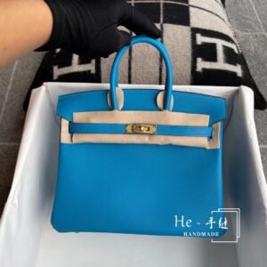 Top-Handle Bag 25cm – Swift, Blue Frida, Gold Hardware