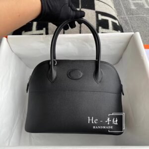 Rounded Zip Bag 27cm – Epsom, Black, Silver Hardware