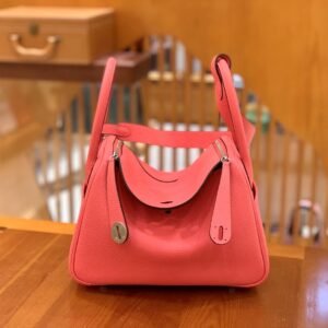 Double-Zip Bag 26cm – Clemence, Lipstick Pink, Silver Hardware