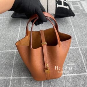 Bucket Tote Exotic-Trim 18cm – Calf Leather/Crocodile, Gold, Gold Hardware