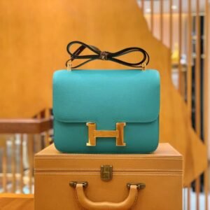 Buckle Flap Bag 24cm – Epsom, Peacock Blue, Gold Hardware