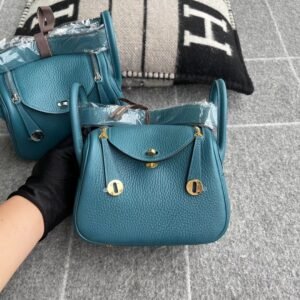 Mini Double-Zip Bag 19cm – Clemence, Vert Bosphore, Gold Hardware
