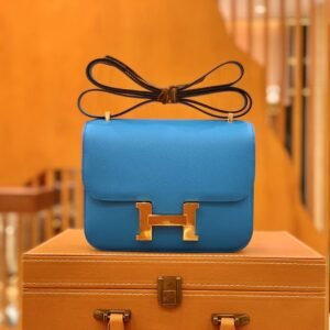 Buckle Flap Bag 18cm – Epsom, Freda Blue, Gold Hardware