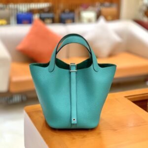 Bucket Tote 18cm – Togo, Bleu Paon (AG-14806)