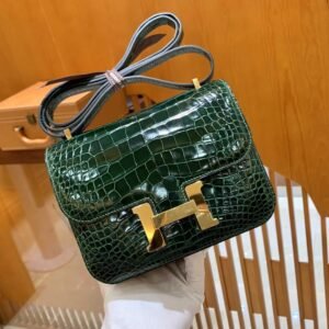 Buckle Flap Bag 19cm – Alligator, Vert Fonce, Gold Hardware