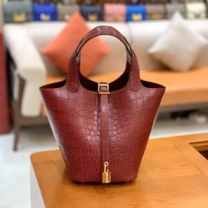 Bucket Tote 18cm – Alligator, Rouge Grenat