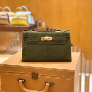 Mini Turnlock Flap Bag 22cm – Lizard, Olive Green, Gold Hardware