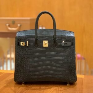 Top-Handle Bag 25cm – Alligator, Noir, Gold Hardware (AG-15605)