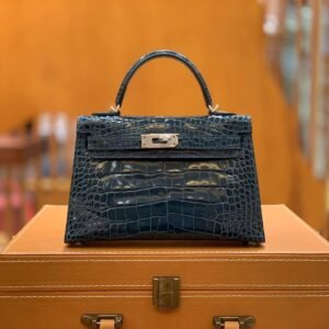Mini Turnlock Flap Bag – Alligator, Buckle Blue Tempete Storm Blue, Silver Hardware
