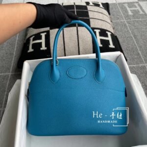 Rounded Zip Bag 31cm – Clemence, Blue Zanzibar, Gold Hardware
