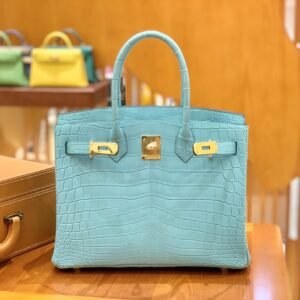 Top-Handle Bag 30cm – Crocodile, Matte Nilo Macaron Blue, Gold Hardware