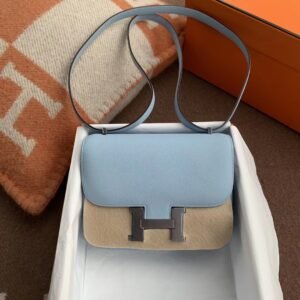 Buckle Flap Bag 18cm – Epsom, Blue Brume, Silver Hardware