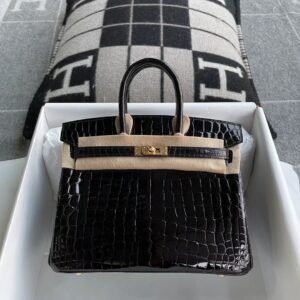 Top-Handle Bag 25cm – Shiny Niloticus, Noir, Gold Hardware (AG-23582)