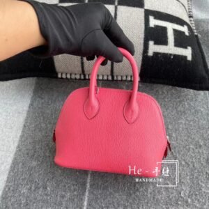Mini Rounded Zip Bag 18cm – Chevre, Rose Azalee, Silver Hardware