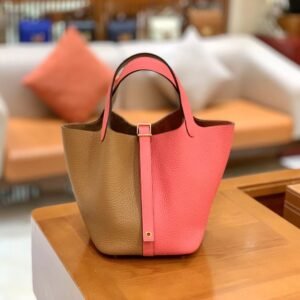 Bucket Tote 18cm – Clemence, Sesame Yellow & Lipstick Pink, Gold Hardware
