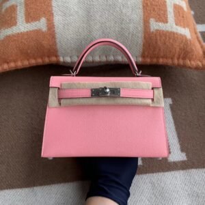 Mini Turnlock Flap Bag 19cm – Epsom, Rose Confetti, Silver Hardware