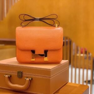Buckle Flap Bag 24cm – Lizard, Orange, Gold Hardware