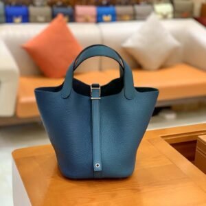 Bucket Tote 18cm – Clemence, Deep Blue & Lake Blue, Silver Hardware
