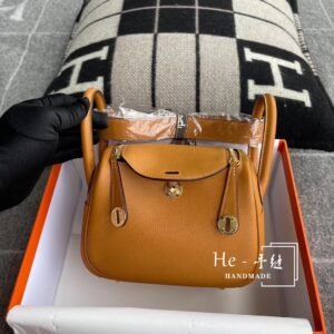 Mini Double-Zip Bag 19cm – Swift, Sesame, Gold Hardware
