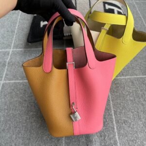 Bucket Tote 18cm – Clemence, Rose Azalee / Sesame, Silver Hardware