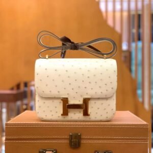Buckle Flap Bag 19cm – Ostrich, Parchmin, Gold Hardware