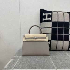 Turnlock Flap Bag Sellier 25cm – Epsom, Gris Asphalt, Silver Hardware