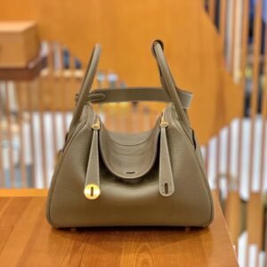 Double-Zip Bag 30cm – Clemence, Etoupe, Gold Hardware