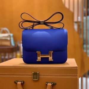 Buckle Flap Bag 18cm – Epsom, Sapphire Blue, Silver Hardware