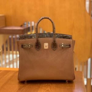 Top-Handle Bag Exotic-Trim 25cm – Niloticus, Brulee, Gold Hardware