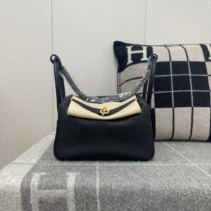 Double-Zip Bag 26cm – Clemence, Noir, Gold Hardware