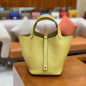 Bucket Tote 18cm – Clemence, Light Lemon Yellow, Silver Hardware