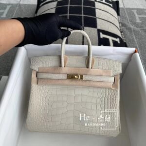 Top-Handle Bag 25cm – Matte Alligator Crocodile, Beton, Gold Hardware